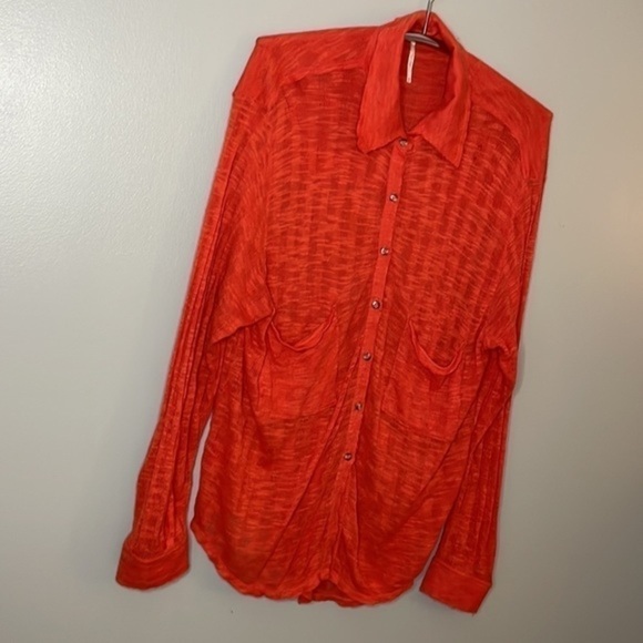 FREE PEOPLE | Women’s FREE PEOPLE Ultra Thin Orange Button Down Shirt Size M - Picture 6 of 8